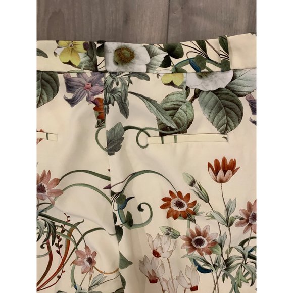 Zara Women Cream Floral Wide Leg Trouser Pant Size L - Picture 10 of 11